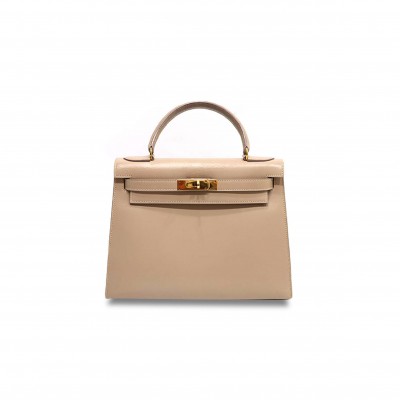 HERMÈS KELLY 28 BOX TRENCH COAT GREY GOLD BUTTONS (28*22*10cm) 